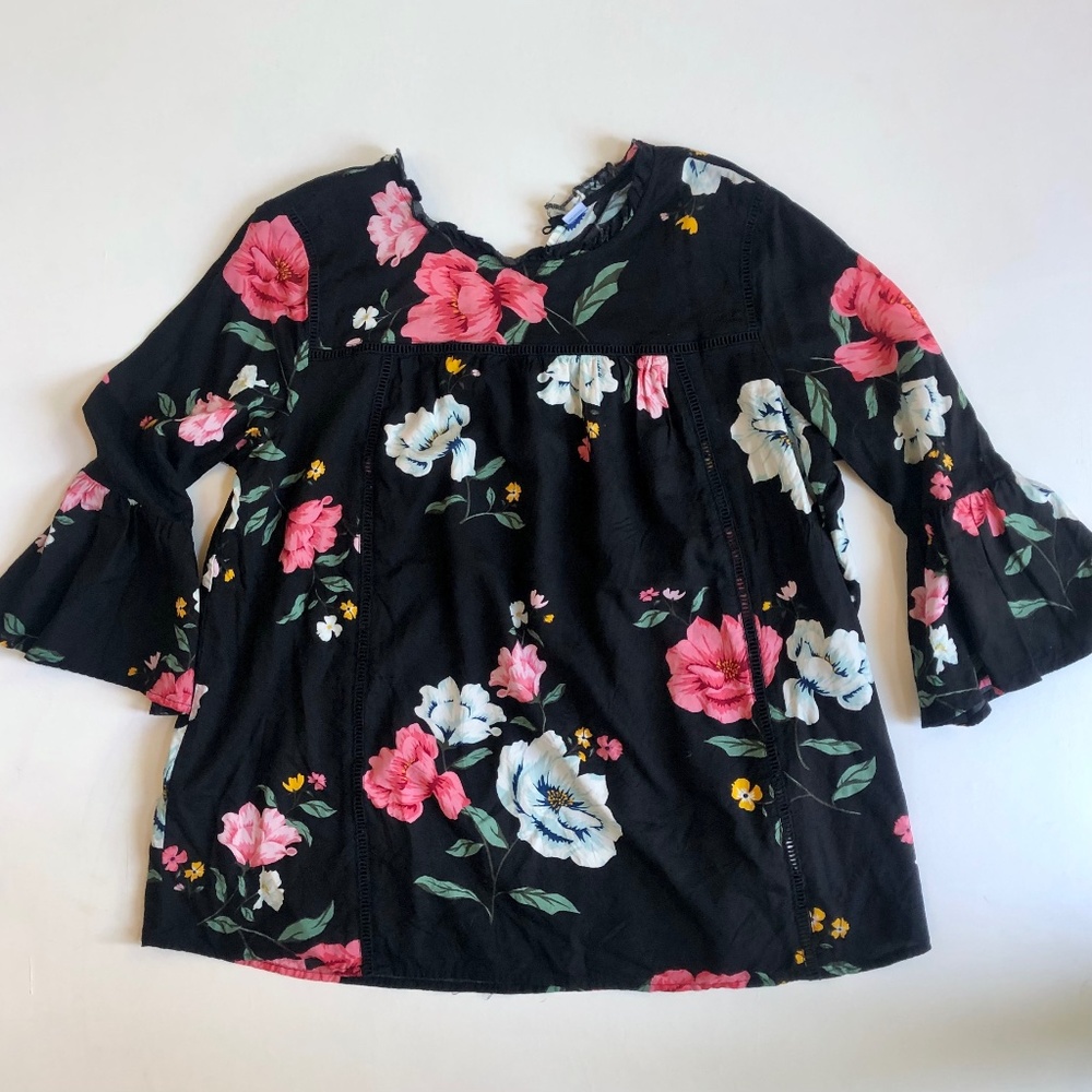 Old Navy Pink Black Floral Swing Top